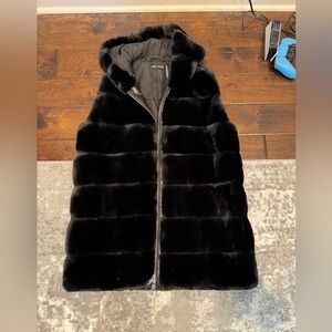 Love Token Black Faux Fur Vest with Hood